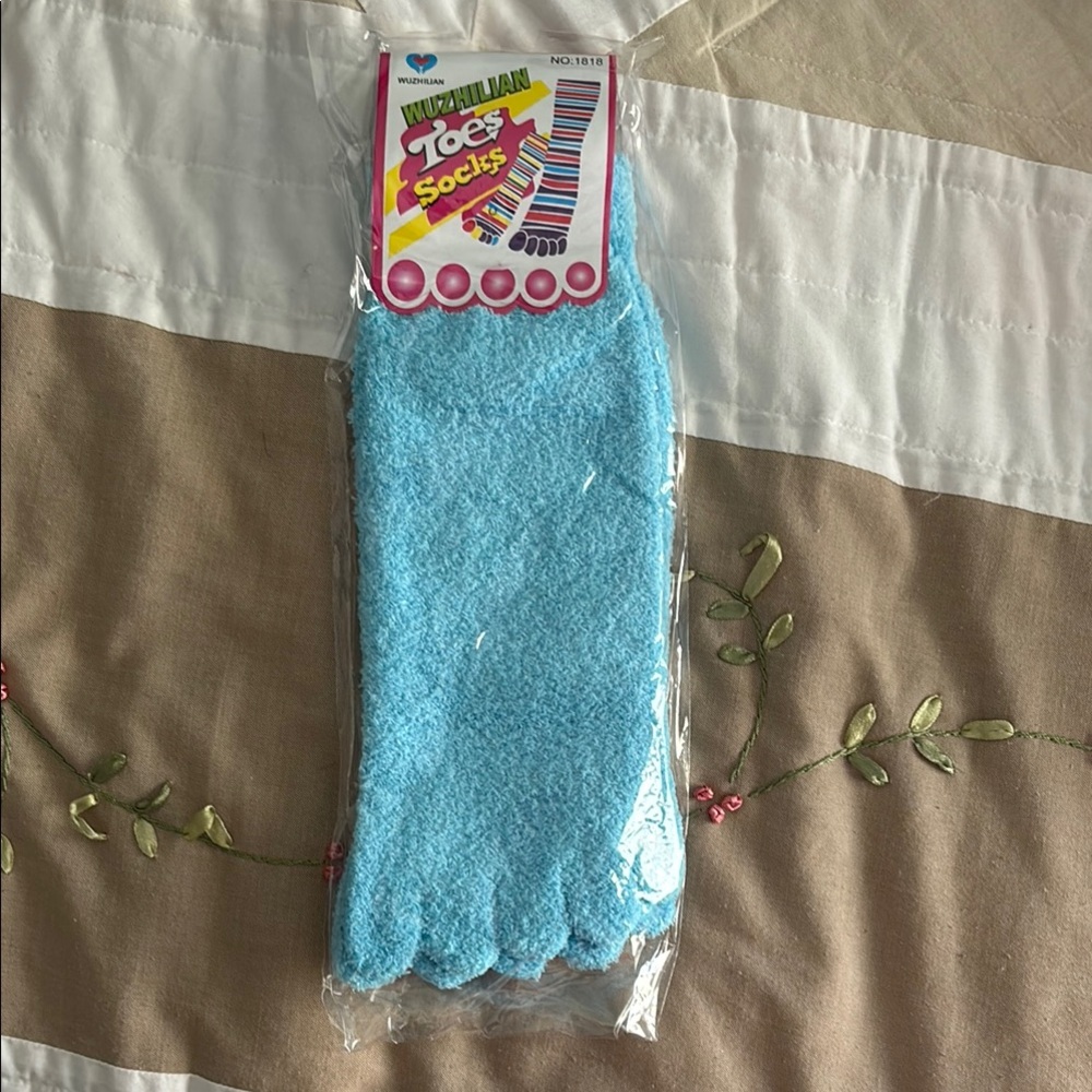 Blue Fuzzy Toe Socks